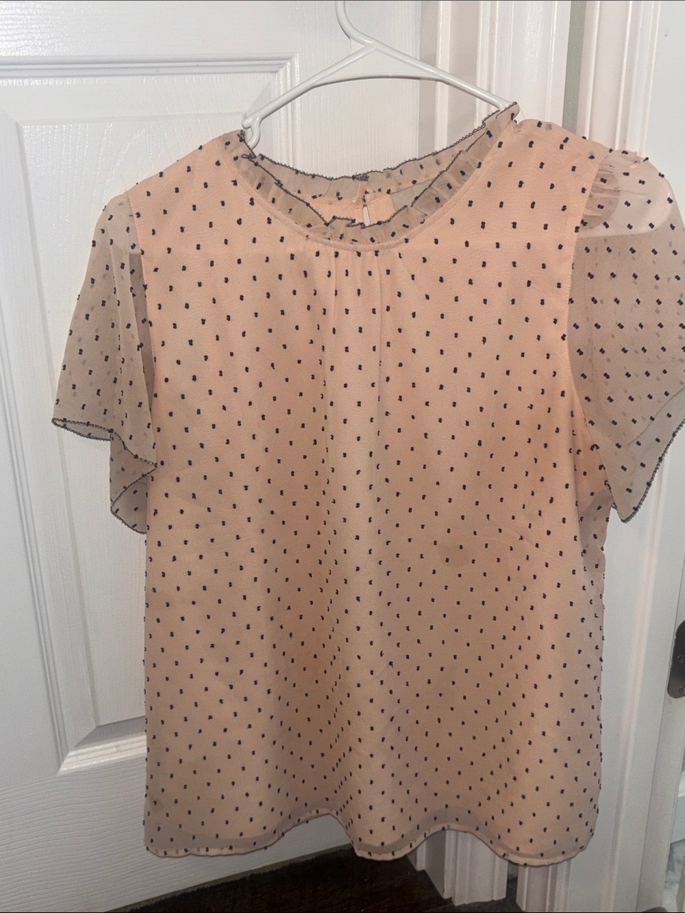 Loft Polka Dot Short Sleeve Blouse-Light Pink With Black-Lined